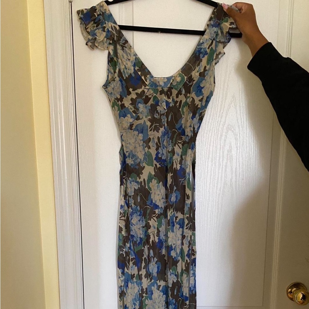 Realisation Par LILA blue hydrangea Floral maxi Dress
